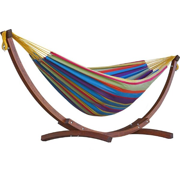 Double Cotton Hammock with Solid Pine Stand (260cm) - Tropical