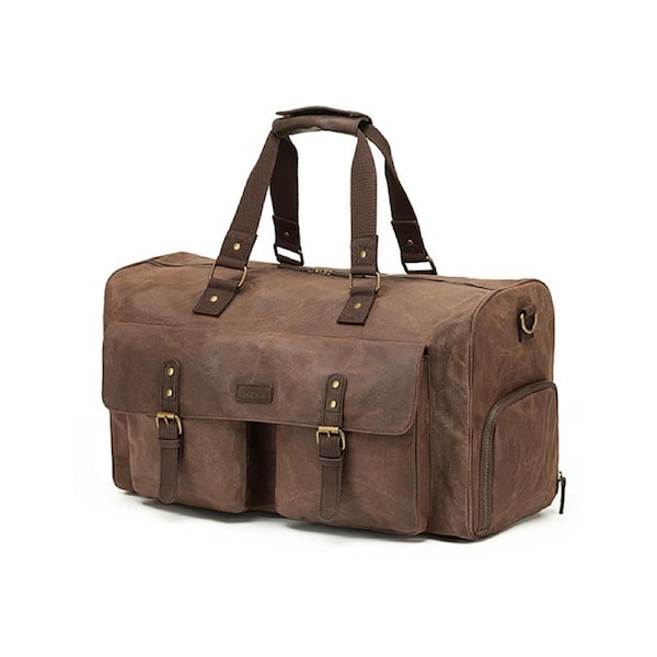 Tosca Waxed Canvas Duffle Weekender/Overnight Bag w/ Buckle 65x25x27cm Brown