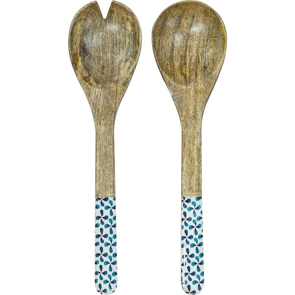 Ladelle Mackay Mango Wood Hand Painted Enamel Salad Servers Tropical 30x7x2cm