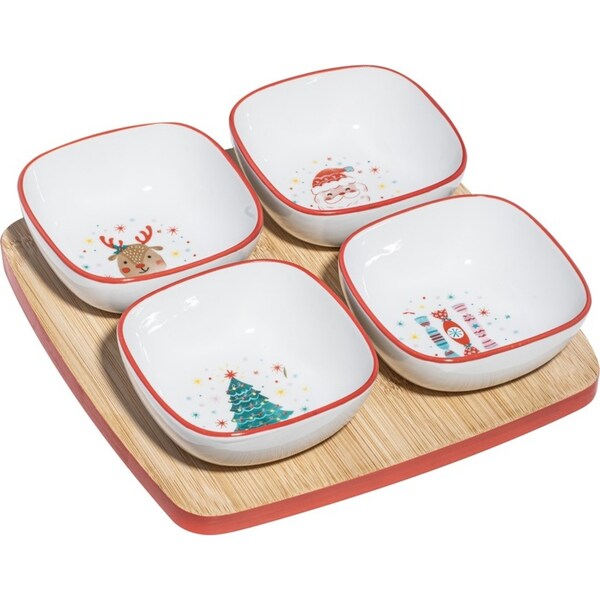 5pc Ladelle Candy Porcelain Bowl & Bamboo Tray Serving/Entertaining Set