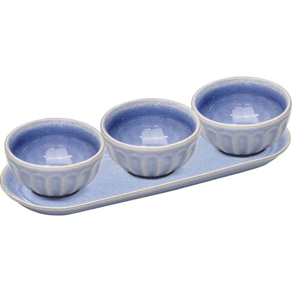 4pc Ladelle Marguerite Stoneware Serving Bowl & Ceramic Tray Set Powder Blue