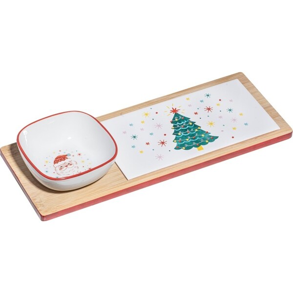2pc Ladelle Candy Bamboo Board & Porcelain Bowl Festive Serving/Entertaining Set