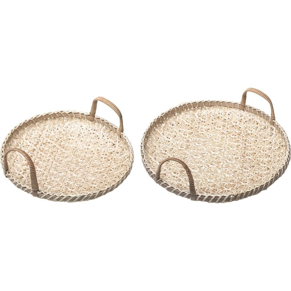 2pc Ladelle Bamboo Woven Round Natural Serving Tray 36x12cm/30x10cm Set