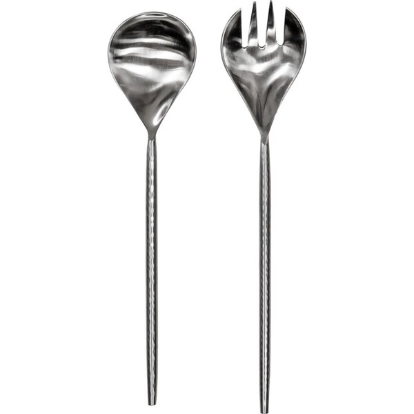 2pc Ladelle Hand Forged Steel Salad Servers Fork/Spoon Set Hammered Silver