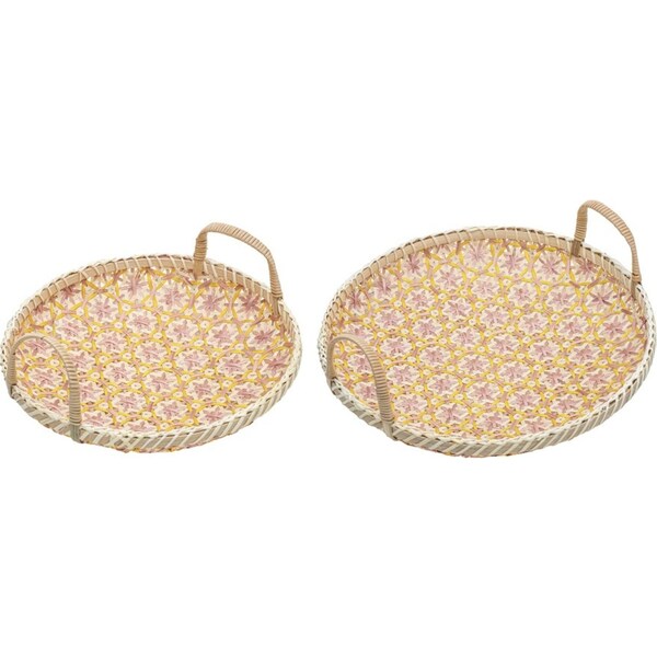 2pc Ladelle Bamboo Woven Serving/Entertaining Tray 36x12cm/30x10cm Set PNK/YLLW