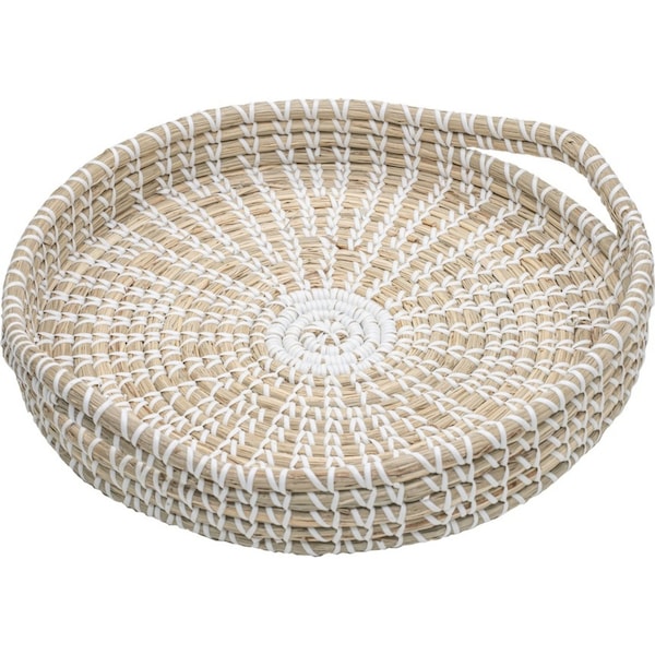 Ladelle Seagrass Woven Serving/Entertaining Handcrafted Tray 35x35x8cm White