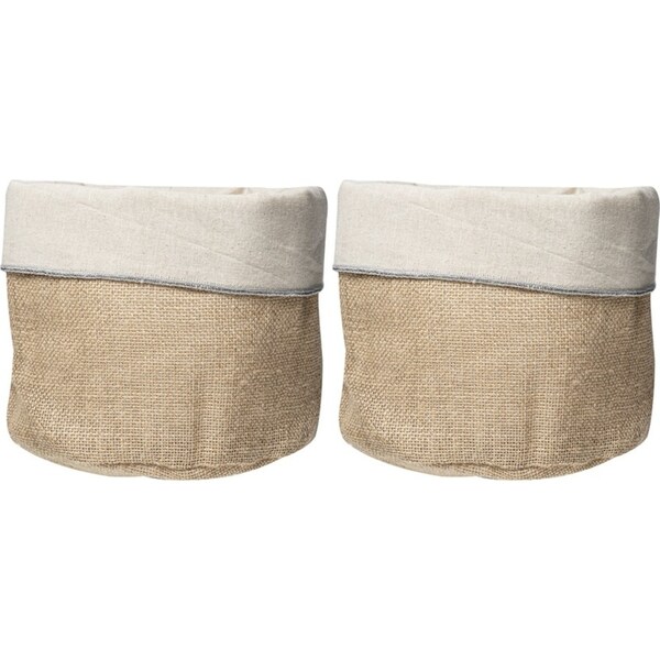 2x Ladelle Starry Silver Lurex Weave Jute Storage Basket Organiser 20.5x18x18cm