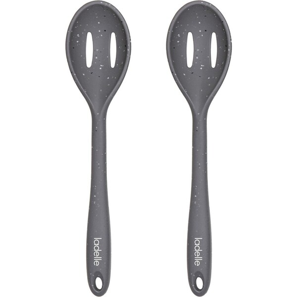 2x Ladelle Craft Grey Speckled Silicone Slotted Spoon Cooking/Serving Utensil