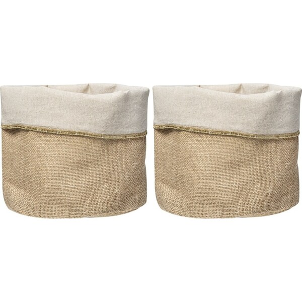 2x Ladelle Starry Gold Lurex Weave Jute Storage Basket Organiser 20.5x18x18cm