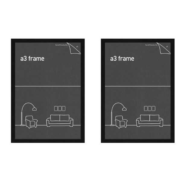 2x Frames & Hangers Wall Hanging Sleek A3 Picture Print Art Frame Black 28x40Cm