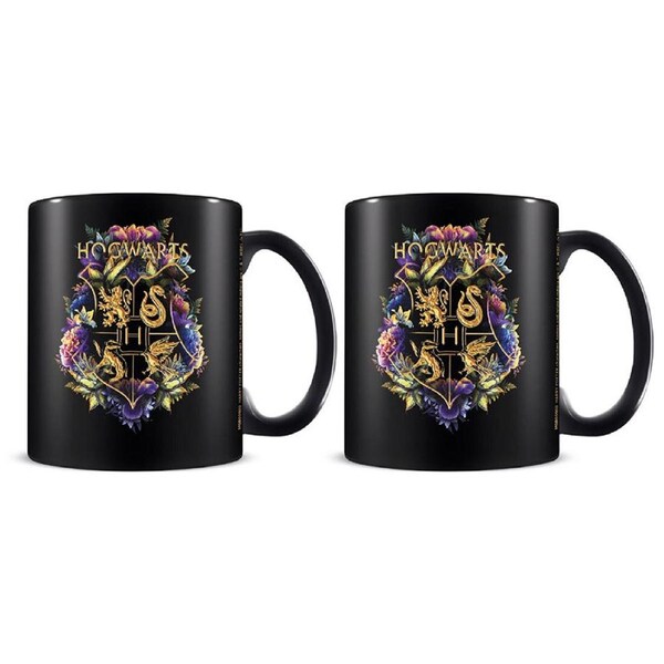 2x Wizarding World Harry Potter Floral Crest Movie Themed Drinking Mug 300ml