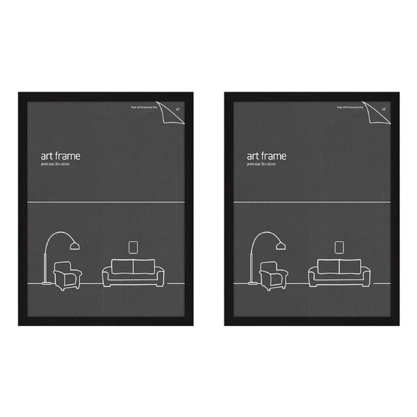 2x Frames & Hangers Wall Hanging Sleek 30x40cm Picture Poster Frame BLK Decor