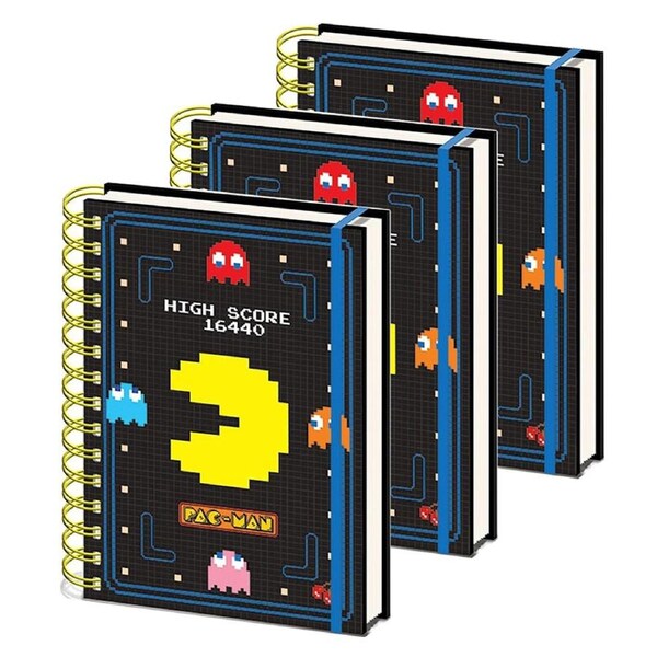 3x Pac-Man Video Game Themed Gaming High Score A5 School/Office Notebook