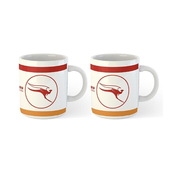 2x Qantas Australiana Retro Styled 1968 Flying Kangaroo Logo Novelty Mug 300ml