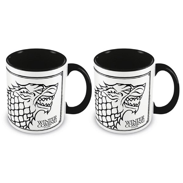 2x Game of Thrones Stark Themed Print Gift Coffee Mug Drinking Cup 300ml Black