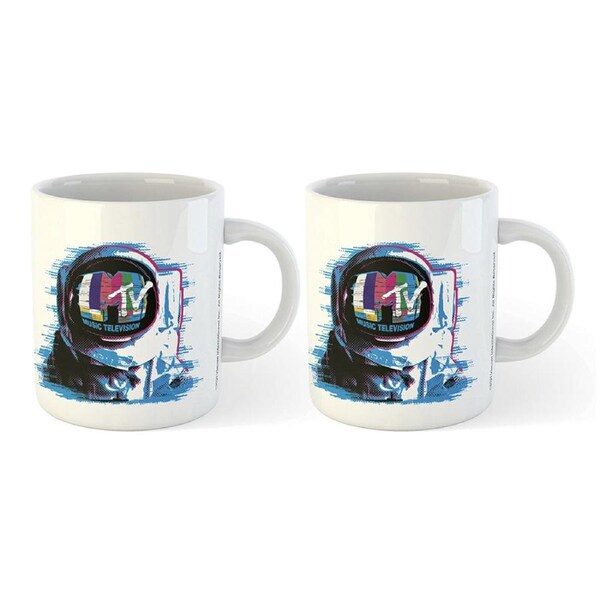 2x MTV Moon Man Retro Style 00's Print Coffee Mug Drinking Cup 300ml