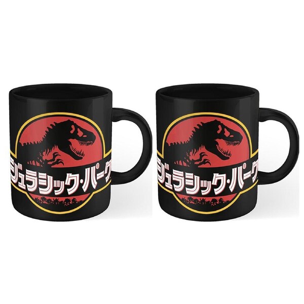 2x Jurassic Park Themed Japanese Text/Park Logo Coffee Mug Drinking Cup 300ml