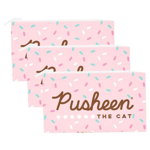 3x Pusheen And Friends Character Themed Flat Pencil/stationery Case Pink