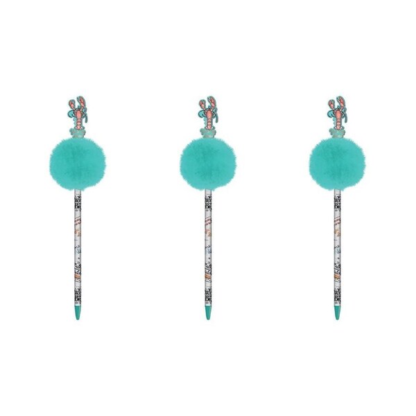 3x Friends Branded Blue Coloured Novelty Pom Pom Pen School/Office stationery