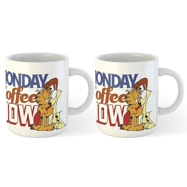 2x Garfield Monday Coffee Now Kids Cartoon Themed Coffee Mug Drinking Cup 300ml