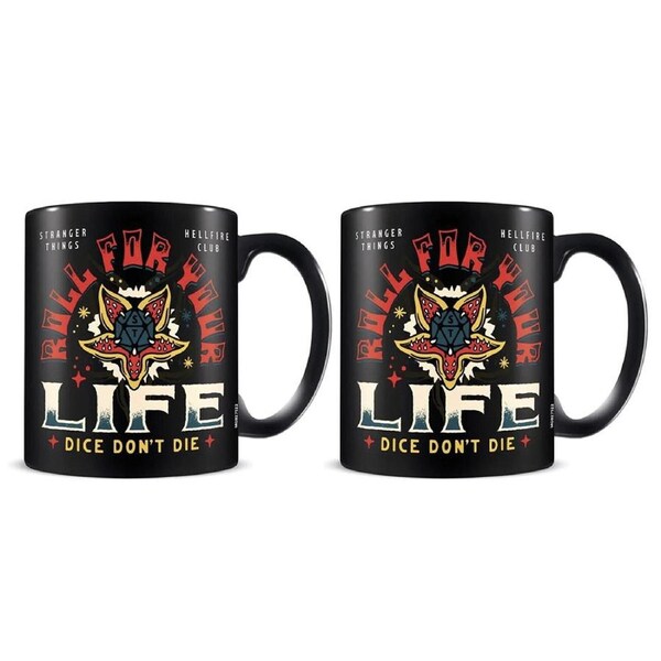 2x Stranger Things Hellfire Themed Coffee Mug Drinking Cup Set 300ml Black