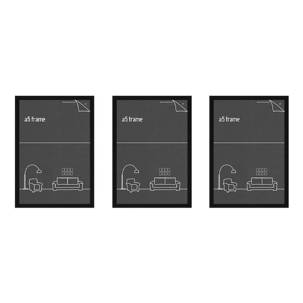 3x Picture Frames & Hangers Wall Hanging Sleek A5 Slim Picture Frame Black Decor