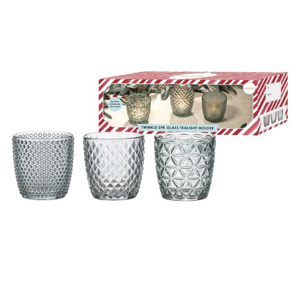 3pc Ladelle Twinkle Jadeite Electric Battery Operated Glass Tealight Candles