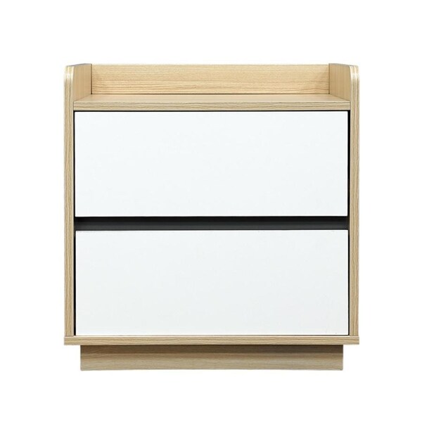 Raka White and Natural Bedside Table with 2 Drawers