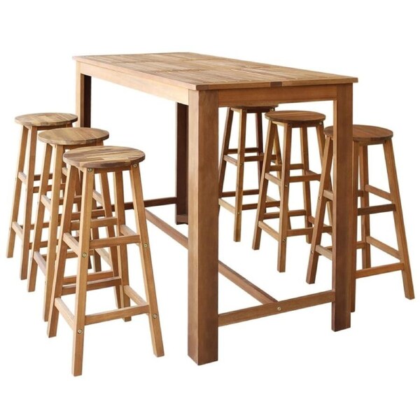 Kitchen Bar Table 6 Stool Seats High Table Solid Wood Indoor Outdoor Furniture