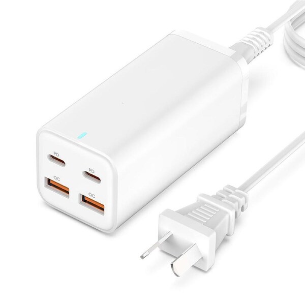 High-Speed 100W GaN3 4-in-1 USB C Charging Station - Dual Type C & Dual USB Ports - White