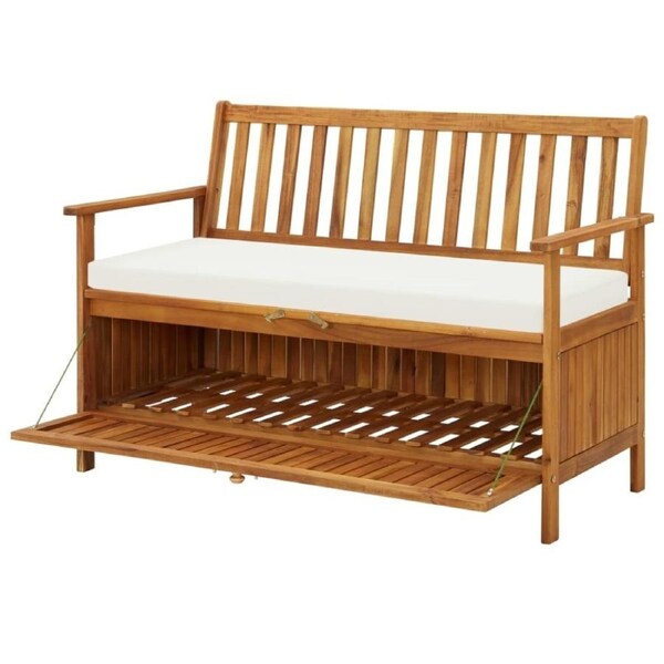 Outdoor Garden Storage Bench 148cm Wooden Seat With Cushion Patio Furniture