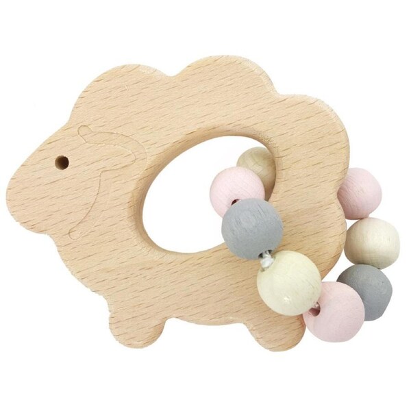 Hess Spielzeug Wooden 9.5cm Rattle Sheep Play Toy Baby/Infant 0m+ Natural Pink