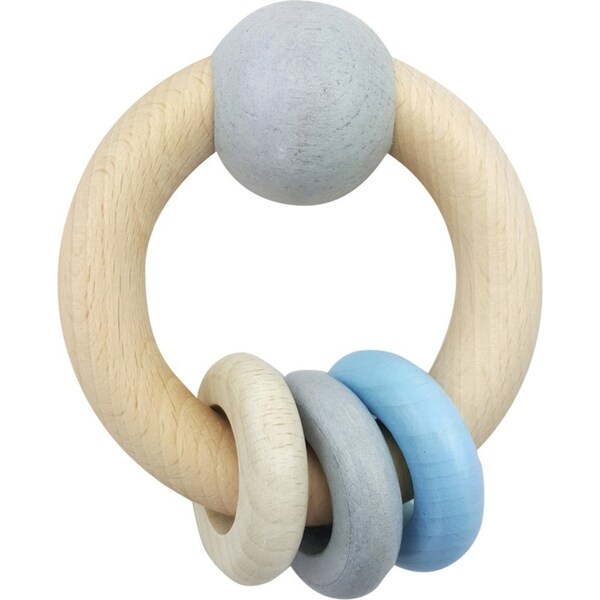 Hess Spielzeug Wooden 8.5cm Rattle w/ Ball/3 Rings Baby 0m+ Toy Natural Blue