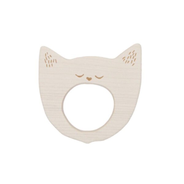 Wooden Story 9cm Yawning Cat Soother Baby/Infant 3m+ Sensory Teether Toy Natural