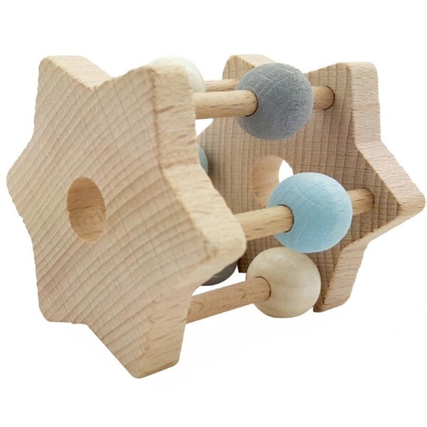 Hess Spielzeug Wooden 6.5cm Rattle Star Play Toy Baby/Infant 0m+ Natural Blue