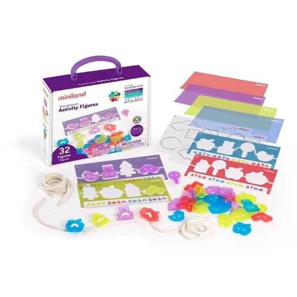 32pc Miniland Aptitude Translucent Threading Activity Game Figures Kids 3-6y