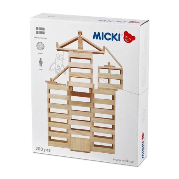 200pc Micki Natural Building Planks Kids/Children Fun Wooden Toy w/ Bag 18m+