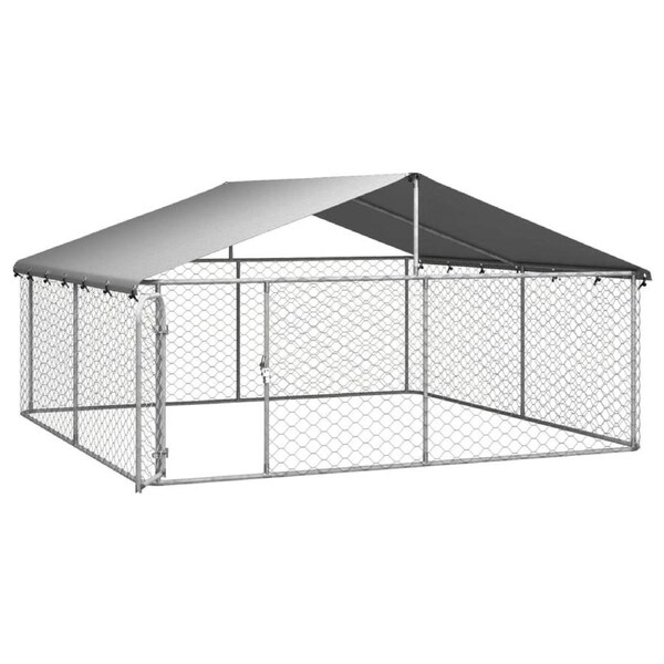 Outdoor Dog Kennel with Roof Galvanised Steel Fencing Pet Playpen Enclosure 3x3m