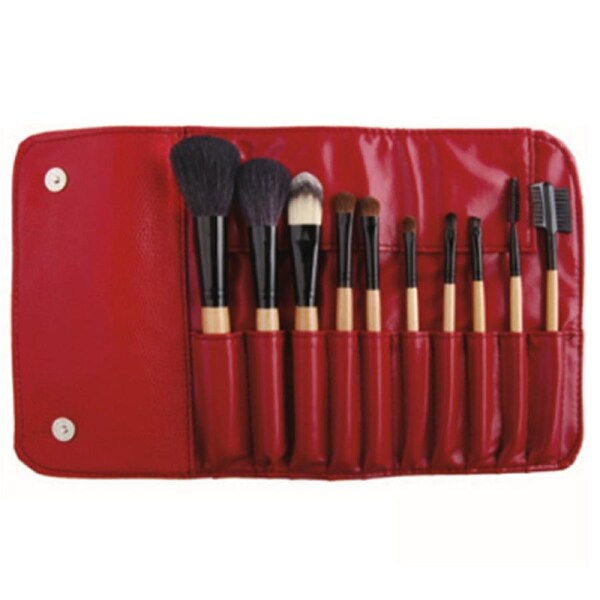 10 Piece Professional Makeup Brush Set Soft Bristle with Carry Case Red