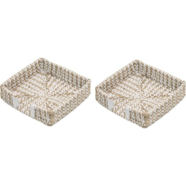 2x Ladelle Seagrass Woven Handcrafted Napkin/Serviette Holder/Rack 20x20cm White