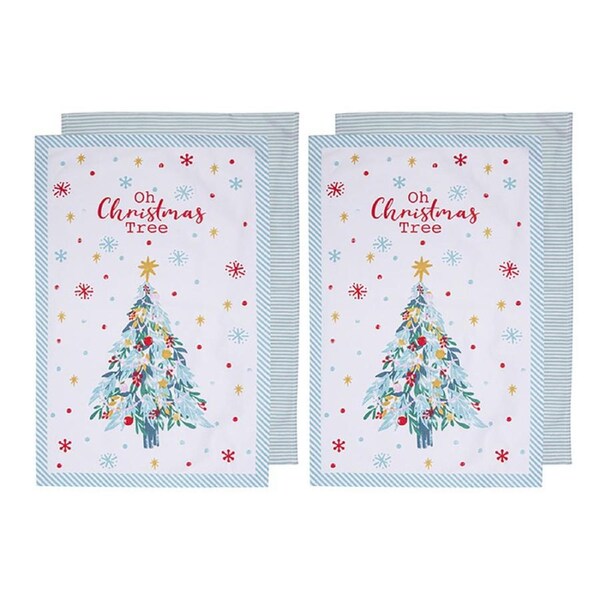 4pc Ladelle Cotton Jingle Christmas Tree Kitchen/Tea Towels Dish Cloth 45x70cm