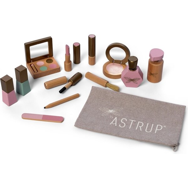 13pc Astrup Role Play Make Up Beauty Salon Wooden Cosmetic Toy Set Kids 3y+