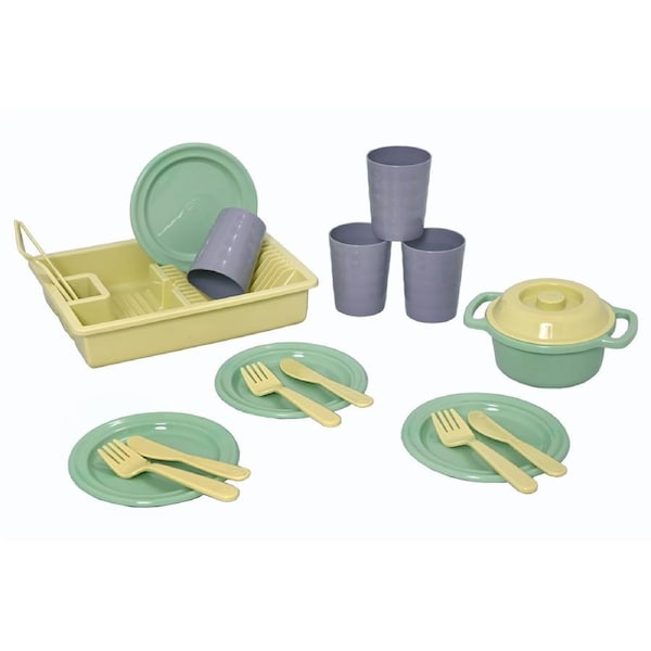 19pc Plasto I'm Green Tray/Cup/Plate/Cutlery/Cooking Pot Dinner Set Kids Toy 1y+