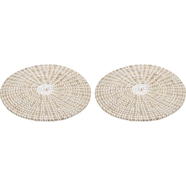 2x Ladelle Seagrass Woven Round Table Placemat/Pad White 35x35x1cm Kitchenware