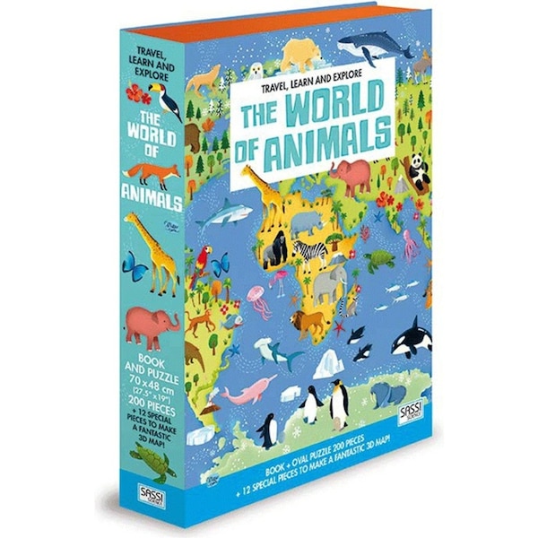 200pc Sassi Junior World of Animals Educational Fun Book & 3D Puzzle Game Set