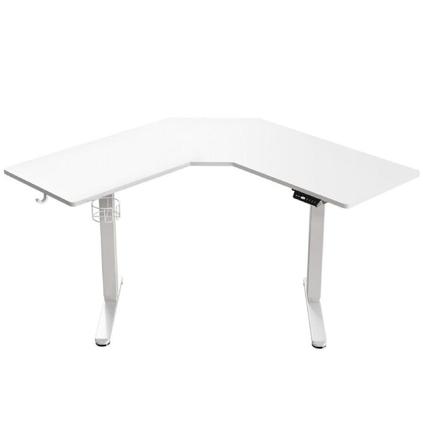 Sit Stand Corner Desk L Shaped Standing Up Computer Office Gaming Study Laptop White Table Height Adjustable Electric Motorised Home Furniture