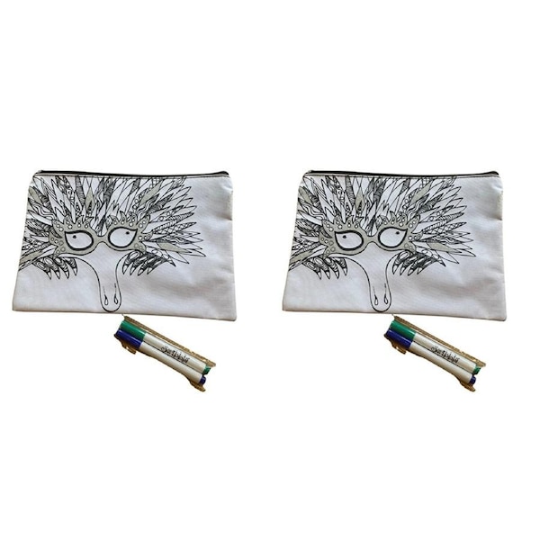 2x Scribbla Colouring-in Kids/Children Pencil Case & Fabric Pen Set Echidna