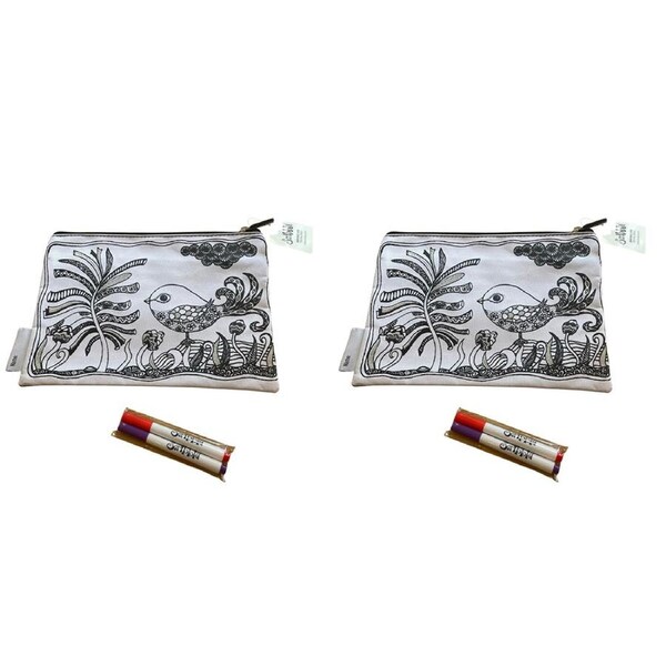 2x Scribbla Colouring-in Kids/Children School Pencil Case & Fabric Pen Set Bird
