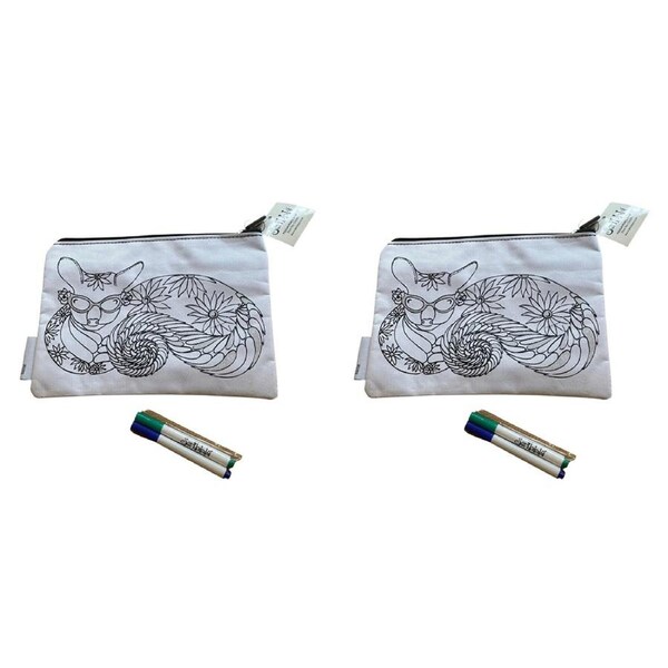 2x Scribbla Colouring-in Kid/Children School Pencil Case & Fabric Pen Set Possum