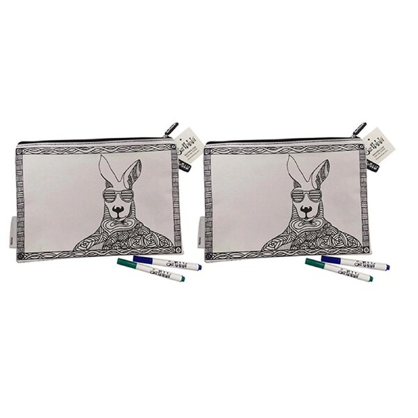 2x Scribbla Colouring-in Kids/Children School Pencil Case & Fabric Pen Set Roo